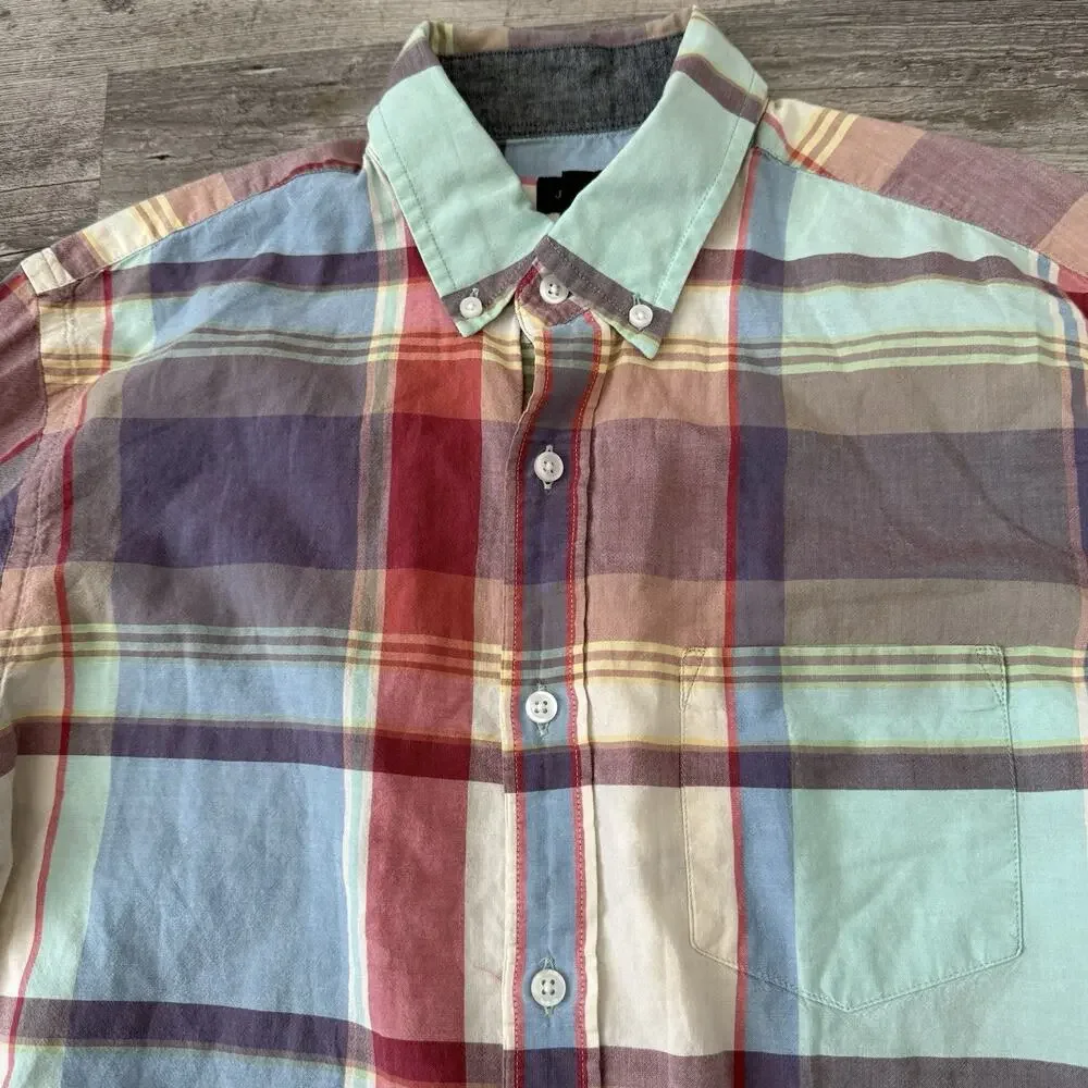 J Crew Madras Shirt Mens Medium Plaid Button-Up Long Sleeve Cotton Lightweight